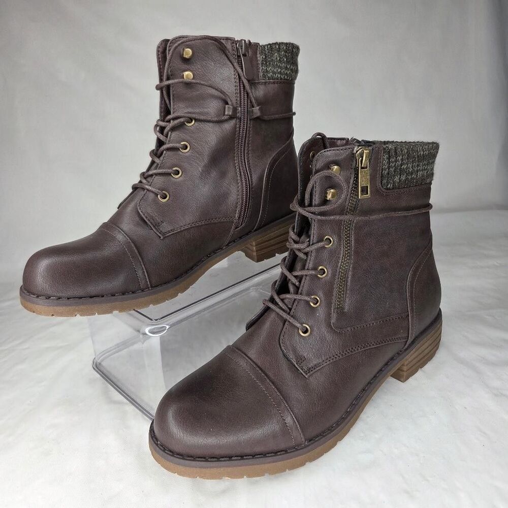 Dream Pairs Women's Knit-Cuff Moto Ankle Combat Boots Sz 10